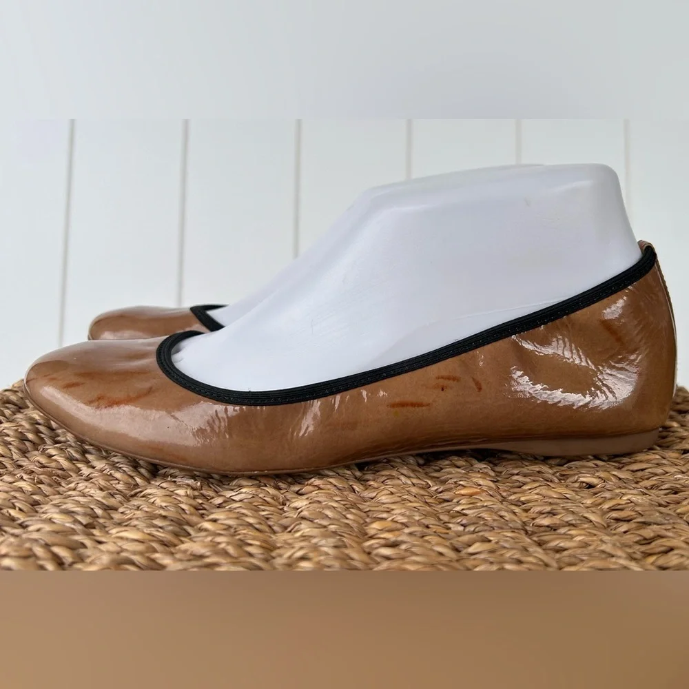 J. Crew Women’s Suzette Patent Camel & Black Ballet Flats Fitted‎ Heel Size 7
